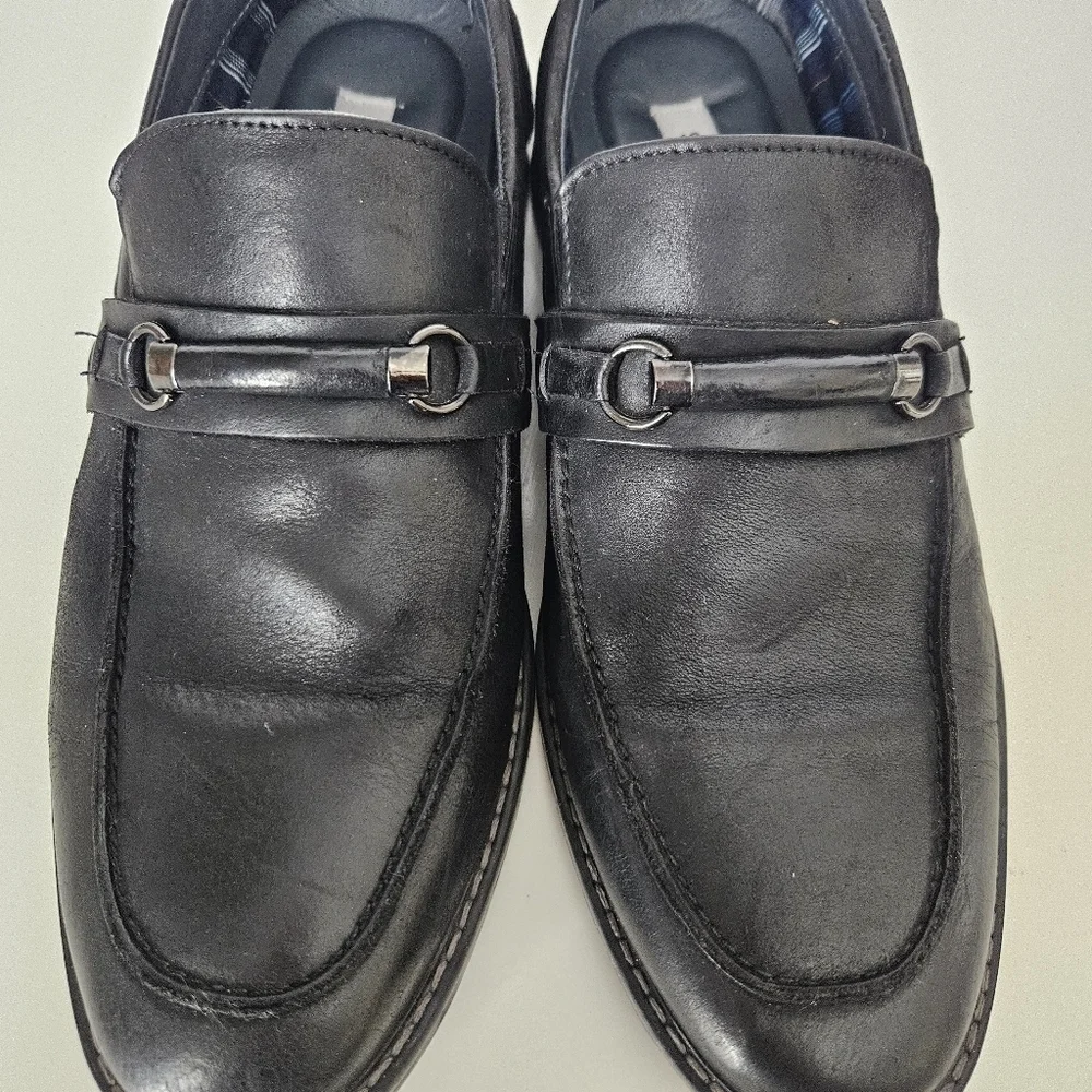 Steve Madden Mens‎ Black Leather Slip On Loafers Sz 11